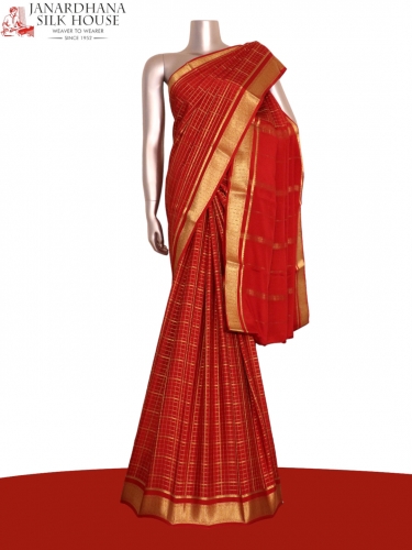 Grand Double Checks Pure Mysore Crepe Silk Saree 